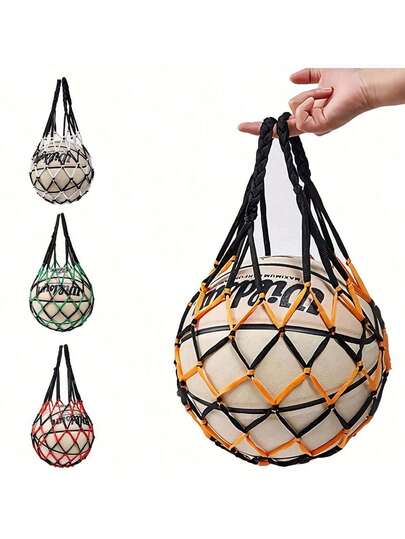 1 pieza Bolsa de red de baloncesto de nailon resistente, bolsa de red portátil de voleibol y fútbol, bolsa de pelota individual para deportes, adecuada para artículos deportivos y accesorios de bolsa de red, suministros para partidos de fútbol, suministros para fiestas de fútbol, bolsa de red de baloncesto con red tejida gruesa, bolsa de almacenamiento de baloncesto de gran capacidad