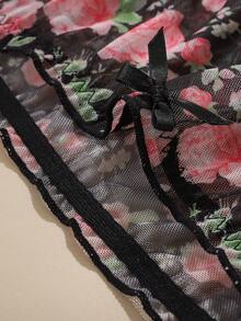 5pcs/Pack Plus Size Women Underwear, Floral & Heart Print With Contrast Trim, Comfortable Fabric, Bow Decor - 彩色 - 查看 6