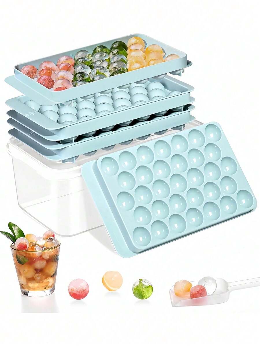 1pc Home-Made Ice Cube Tray, Spherical Ice Ball Mold With Lid, Freeze Ice Cube Tool, Kitchen Accessories - Multicolor - View 1