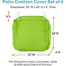 Local Delivery- Outdoor Cushion Slipcovers Waterproof 4 Pack Patio Chair Seat Cushion Covers With Zipper And Tie, 22 X 20 X 4 Inch, Replacement Cover Only - Green - View 10