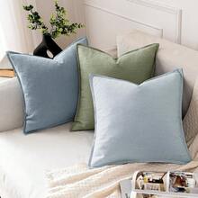 Local Delivery- Decorative Linen Pillow Covers 18x18 Inch Natural Beige ​Boho Farmhouse​ ​Neutral Couch Throw Pillows For Bed Pack Of 2 Accent Outdoor Pillowcase Modern Sofa Cushion Livingroom Home Decor - Sage Green - 查看 4