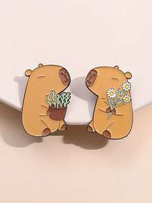1-2pcs/Set Cute Animal Capybara Brooch, Elegant Gift For Friends, Floral Accessories - Multicolor - View 11