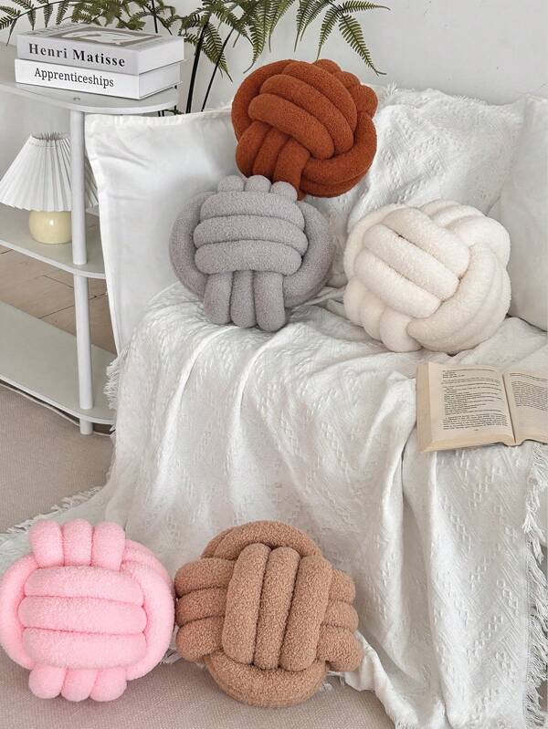 1pc Soft Sherpa Knotted Ball Plush Throw Pillow, Teen Toy, Sofa Cushion, Headboard Photo Prop