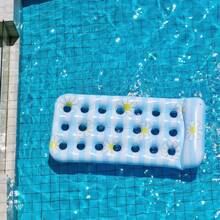 1 件 PVC 雏菊图案粉色和蓝色条纹充气泳池浮床、泳池/沙滩浮垫、沙滩必需品、沙滩配件