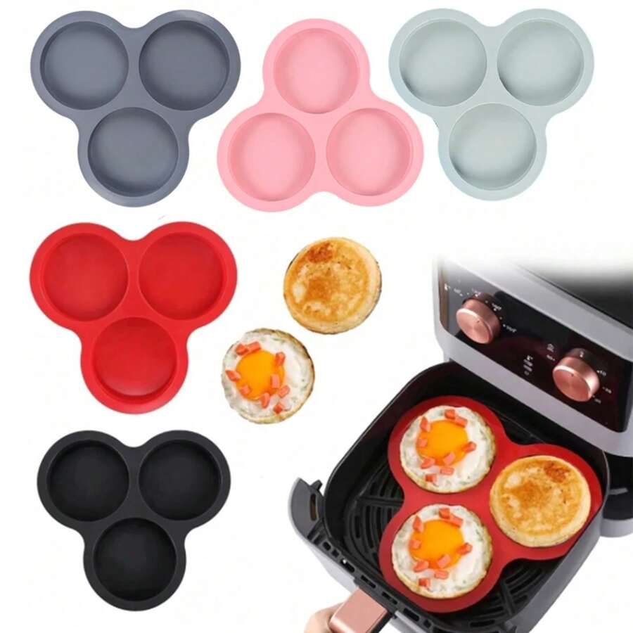 Molde de silicona para huevos, sartén para freidora de aire, molde reutilizable de 3 cavidades para muffins y pasteles, accesorios de cocina - Gris - Ver 1