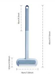 Brosse double-action pour enlever les poils d'animaux - lavable et réutilisable, idéale pour les poils de chien sur les tapis et les canapés, outil de nettoyage facile avec des poils bleus et gris, manche en plastique durable, outil pour retirer les poils d'animaux