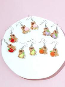 5 Pairs Glow-In-The-Dark Cute Capybara Shape Dangle Earring Set