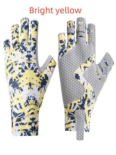 UPF50+ 钓鱼手套，露指手套，适合户外、皮划艇、独木舟、狩猎 - 透气涤纶和氨纶材料 - 加固磨损点 - 集成拉环，UPF 50 防护，保护双手免受有害紫外线伤害，是钓鱼、航海、狩猎的理想手套