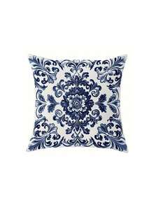 1/4pcs Bohemian Blue And White Floral Throw Pillow Covers, Modern Style, Polyester Single Side Print, Zipper Closure, Machine Washable, Polyester Decorative Cushion Cover, Suitable For Living Room, Bedroom, Sofa, (Pillow Core Not Included),Fall Decor,Autumn Decor,Room Decor - Blue - View 8