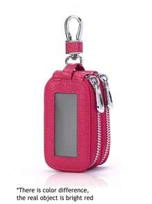 1 pieza Bolsa portátil y a la moda para llaves de coche de PU, estuche para llaves de gran capacidad con doble capa, de colgar en la cintura, con cremallera universal, bolsa para llaves para hombres y mujeres con llavero y cadena, regalo de Navidad, regalo perfecto para el Día del Maestro, San Valentín, cumpleaños, Navidad y cualquier ocasión especial, mini billetera.
