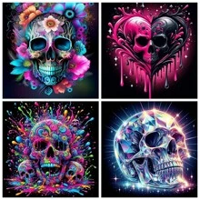 Kit de peinture diamant 5D pour adultes, série crâne en points diamant ronds, artisanat de gemme pour débutants, décoration murale