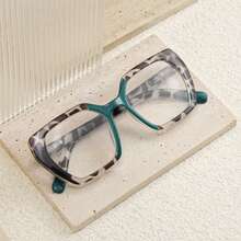 1pc Rectangular Reading Glasses With Fashion Leopard Print Frame, Equipped With Quality Spring Hinges, Comfortable & Minimalist Design For Daily Reading Wear - Middle Green Leopard Print - View 5