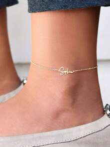 Ladies' Name Ankle Ankle With Name Personalized Ankle Bracelet Ladies' Silver And Gold Ankle Adjustable Ankle Size Suitable For Beach Parties Customizable Name Simple Daily Style, Products Include Gift Boxes, Valentine's Day Gifts, Birthday Gifts, Mother's Day Gifts, Daily Gifts - A - View 3