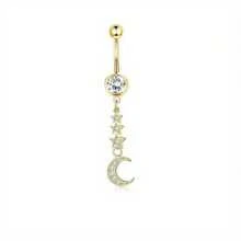 IRONBOX 1Pc Stainless Steel 14G Elegant Evil Eye CZ Navel Ring Hypoallergenic Dangle Belly Button Piercing Jewelry For Women Exquisite Barbell Design With Sparkling Crystals