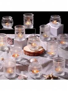 1 件/套人造透明玻璃四季通用烛台，彩色多形状玻璃烛台，适用于户外庭院装饰、办公桌面装饰、香薰蜡烛杯、烛光晚餐、房间氛围、婚礼、万圣节、派对、婚礼、家庭聚会、聚会、告白和餐桌装饰 - 無色 - 查看 11