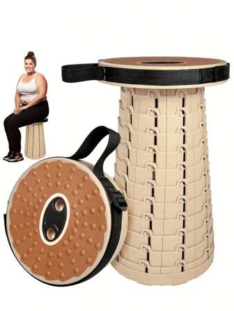 1pc Ultra Comfortable Portable Folding Stool PU Cushion - 12 Levels Height Adjustable, 500lbs Load Capacity, Great For Camping, Fishing, Expo, Hiking And Barbecuing