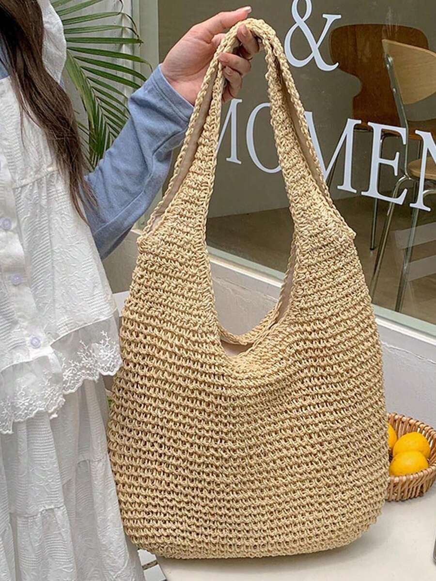 Holiday Style Straw Bag Shoulder Bag Summer Beach Bag - Apricot - View 1