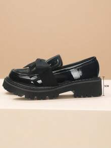 Girl S Retro Bow Flat Shoes - Breathable Loafers With Thick Cushioned Sole, Round Toe Comfortable Flats In Black.