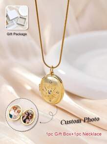 Customized Oval Photo Locket Necklace, Personalized Necklace For Women, Suitable As Birthday, Thanksgiving, Mother's Day, Graduation Gifts, Gift For Mom, Gift For Friends