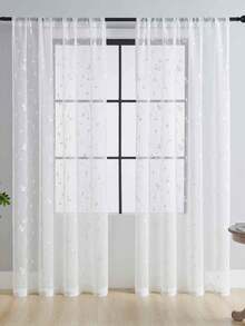 1 件优雅白色蕾丝窗帘，带精致叶子刺绣，滤光涤纶窗帘，适用于客厅、卧室、办公室等 - 杆袋安装，可机洗，卧室装饰优雅窗饰杆袋窗帘，客厅窗帘 - 白色 - 查看 9