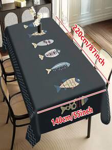 1/20 Stück moderne geometrische Fisch bedruckte Tischdecke, geeignet für Heimdekoration, Picknicks und Feierlichkeiten, Farbschemen in Hellblau und Grau, maschinell hergestelltes Polyesterfasergewebe, Tischtuch für den Esstisch.