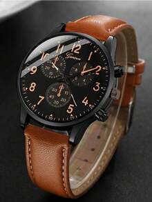 4 Pieces/Set Stylish Brown Casual Quartz Men's Watch Set, Suitable For Daily Wear, Ideal Gift For Holidays - Black - View 5
