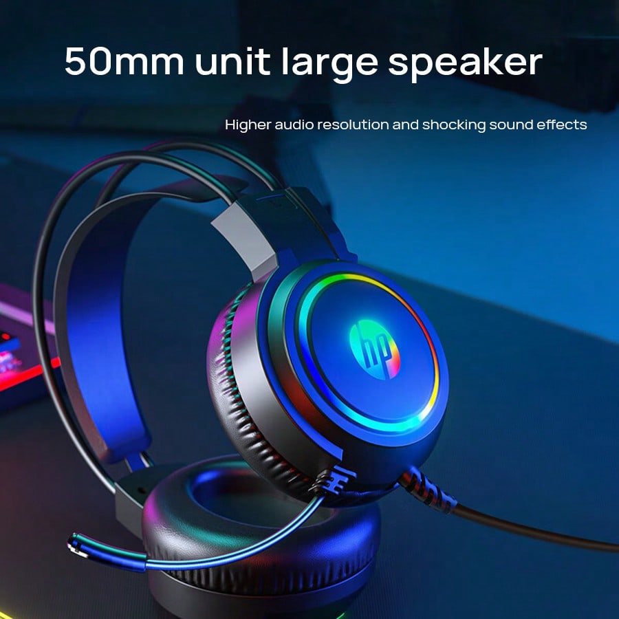HP سماعة رأس H100 للألعاب، وحدة 50 مم، مكبر صوت كب...