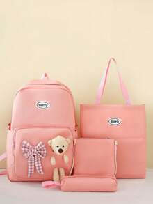 1pc新款组合包，可爱少女小众，高端大气，带蝴蝶结，小熊装饰，时尚新款包包，清新多巴胺配色，青春少女风，可斜挎，肩带可调节，休闲时尚，非常适合带出去玩，也可以作为礼物送给朋友 - 組合包 - 查看 3