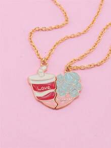 2 pièces Meilleur ami Ensemble de collier en forme de cœur, pendentif de dessin animé mignon Bijoux d'amitié Cadeau pour les filles