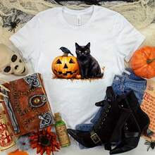 Black Cat With Crow Halloween , Black Crow , Cat Lover Halloween , Black Cat , Gift  Halloween, Halloween Pumpkin - White - View 1