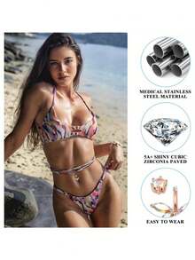 IRONBOX 1 件装不锈钢乳头环 女士肚脐环 14G 弧形肚脐铃 可爱蝴蝶花朵肚脐穿孔乳头穿孔饰品 - 玫瑰金 - 查看 3