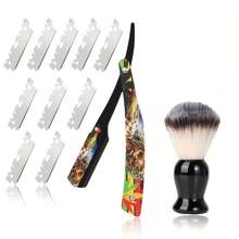 Stainless Foldable Steel Straight Edge Barber Shaving Razor For Men, Folding Vintage Barber Razor, 10 Premium Blades, Replaceable Blades