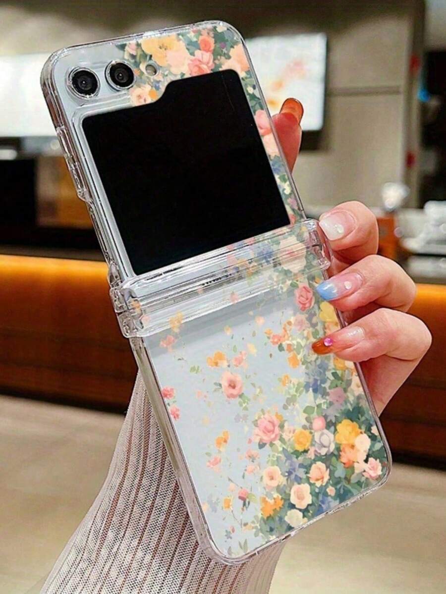 浪漫花卉油画图案手机壳，兼容三星 Galaxy Z Flip5 Z Flip4 Flip6 Flip3 5G，可爱花卉透明硬壳，夏季必备