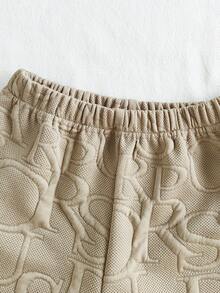 Chatreadl 2 件套年轻男孩休闲酷炫 Polo 领针织上衣和短裤套装，带字母印花，适合春、夏、秋季户外 - 棕色 - 查看 7