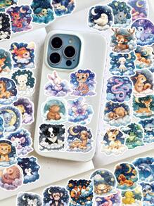 50pcs Cartoon Animal Fantasy Stickers, Simple & Artistic, Applicable For Journals, Phone Cases, Skateboards, Luggage, Helmets, Guitars, Building Blocks, Toys, Cars, DIY Decoration, Excellent Birthday, Christmas And Halloween Decorations