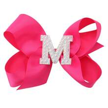 1 pieza Lazo con letra gigante brillante para niñas con perlas falsas y strass - Clip de cocodrilo elegante color rosa intenso - Accesorio de pelo dulce y lindo, regalo ideal para fiestas y festividades