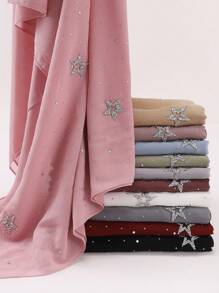 1pc New Chiffon Starry Sky Hot Diamond Five-Pointed Star Long Yarn Scarf, Women's Muslim Multi-Functional Headscarf, Daily Outdoor Accessory Shawl Scarf, Ideal For Wrapping Hair To Dress Up Your Style And Holiday Gifts