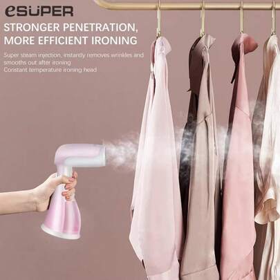 ESUPER 三合一蒸汽清洁器 1500W 适用于家用熨烫衣服，立式蒸汽熨斗，便携式旅行服装蒸汽挂烫机，手持式织物蒸汽挂烫机，300ml 大容量和 15 秒快速加热，自动断电适用于家庭和旅行 - 英国插头