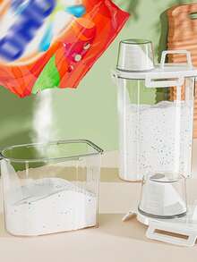 1个/2个 1.75升/2.5升/3升洗衣粉收纳罐，家用塑料皂桶，罐装洗衣粉收纳盒，专用收纳盒，大容量，桶身和盖子均有刻度，带提手，密封防漏设计，加厚PP材质，洗衣桶，洗衣液桶，洗衣粉桶，浴室配件，房间装饰 - 彩色 - 查看 5