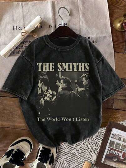 T-shirt vintage lavé pour hommes avec imprimé graphique créatif, coupe ample et confortable, léger et respirant, convient aux activités de plein air estivales et à l'usage quotidien