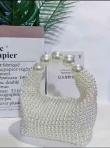 Bolsos de mano de noche con cuentas y perlas falsas, mini bolso tejido para fiesta de graduación, bolso de embrague elegante para boda y fiesta
