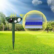 Repelente ultrasónico de animales, ahuyentador de animales al aire libre con energía solar, linterna LED y sensor de movimiento, panel solar recargable, cable de carga USB,, ahuyenta eficazmente a animales invasivos como ratas, mapaches, zorros, conejos, búhos, mapaches y otras plagas. El altavoz ultrasónico emite ruido para alejar a ardillas, ciervos, mapaches, conejos, gatos, perros, mapaches y zorros de granjas y jardines. - Verde - Ver 8