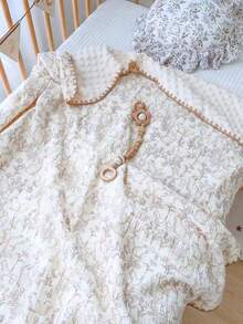 1 件梦幻森林图案婴儿保暖凸起圆点羊毛毯、幼儿园幼儿盖毯、成人办公室防风披肩、儿童汽车座椅套，四季皆宜 - 淺棕色 - 查看 2