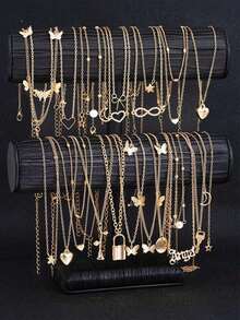 7/11/12/13 件套优雅复古简约星星、月亮、金色心形、蝴蝶结项链，适合节日、假日、派对、约会、日常佩戴和送礼（款式随机发送） - 金黃色 - 查看 3