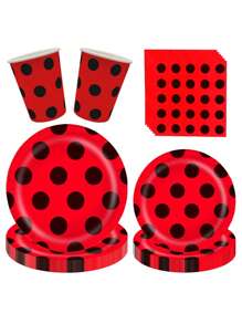 10pcs Ladybug Party Supplies Ladybug Paper Plates And Napkins Party Utensils For Birthday Party Decorations, Outdoor Parties, Family Dinners, Friends Dinners, Summer Beach Parties