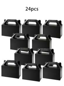 24个装派对礼盒加厚纸质礼品盒糖果零食礼品袋适用于生日婚礼节庆洗礼毕业典礼 15*9*8.6厘米 (黑色)