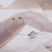 1 brazalete de acero inoxidable para mujer de moda con diseño abierto de piedra natural - geometría - Ver 53