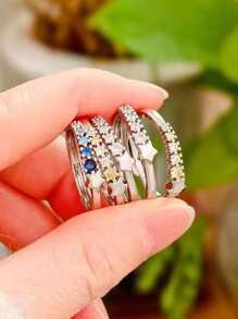 1pc Colorful Zirconia Shooting Star Design Adjustable Fashion Ring, Simple European Style