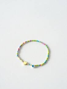 Tropiscape Pulseira de pingentes de joias da moda, 1 peça, coração dourado, branco, esmaltado, mau-olhado, contas coloridas, pulseiras de casal para mulheres, dia dos namorados, mãe, dia das mães, presente, vibrações de férias, férias, relaxamento, praia