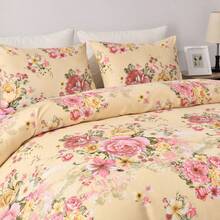 Vintage Floral Comforter Set Queen Garden Yellow Flower Duvet Cover Full 90"X 90" Duvet Cover With Zipper Closure And 2 Pillow Shams Microfiber Soft Lightweight 3pcs Farmhouse Bedding Set - 黃色 - 查看 5